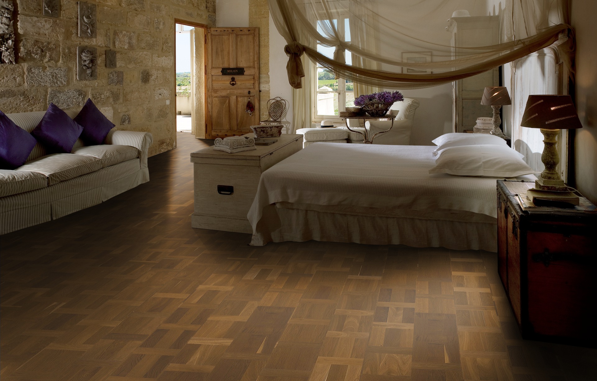 Паркетная доска Kahrs Европейский Ренессанс Дуб Палаццо Фумо Palazzo Fumo 15313REK15KW240 Lively 2426×198,5×15 фото в интерьере